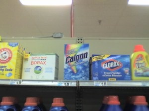 Store shelf with Calgon detergent included