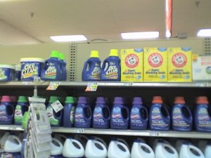 Supermarket shelf with laundry detergent