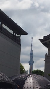Peeking through the buildings at Ueno Park is the Skytree.